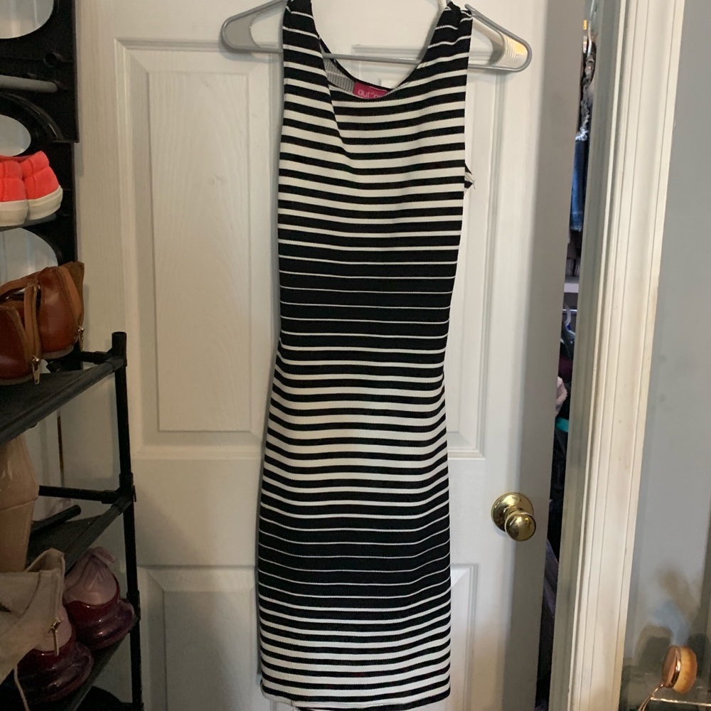 Midi Striped Dress - Black and white